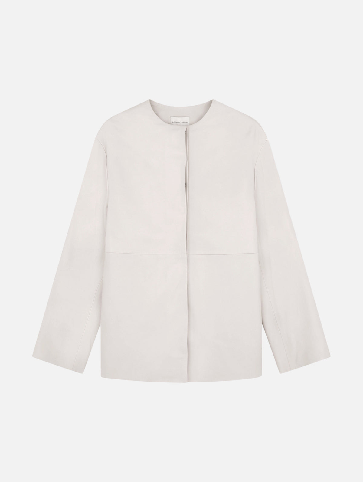 Atalia Leather Round Neck Coat in Ivory