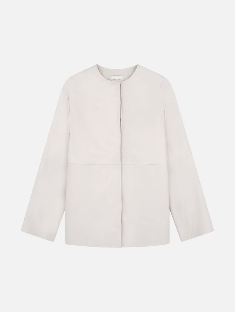 Atalia Leather Round Neck Coat in Ivory