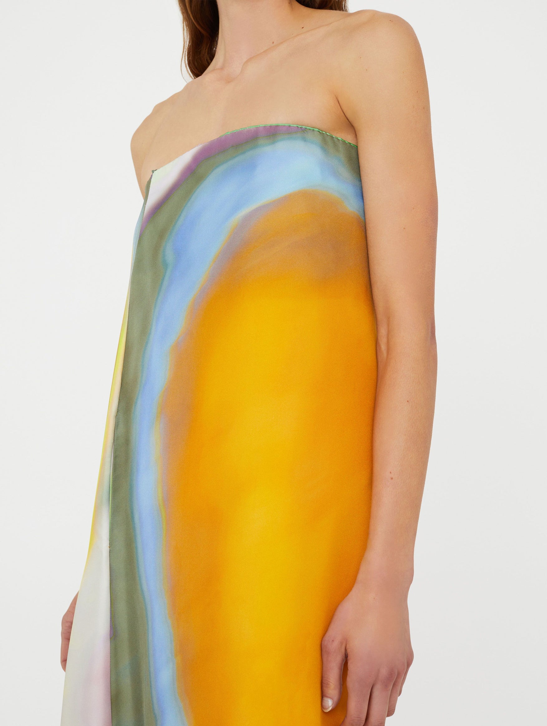 Aura Silk Strapless Dress In Tangelo