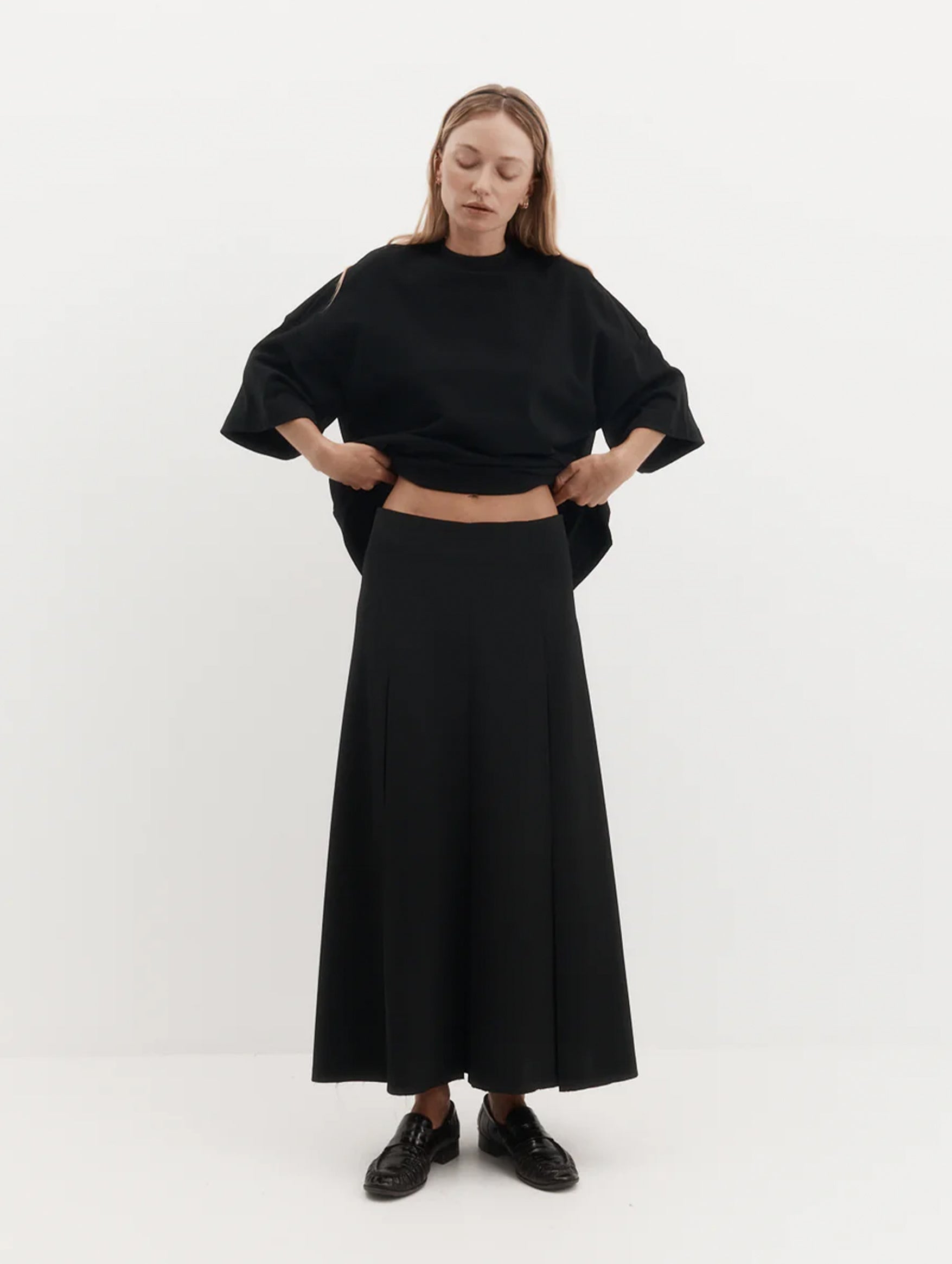 Ava Skirt in Black Drape Suiting