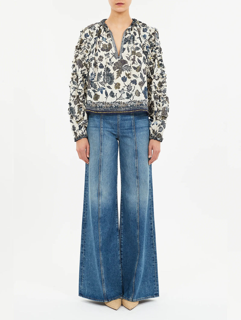 Azrou Long Sleeve Blouse in Porcelain