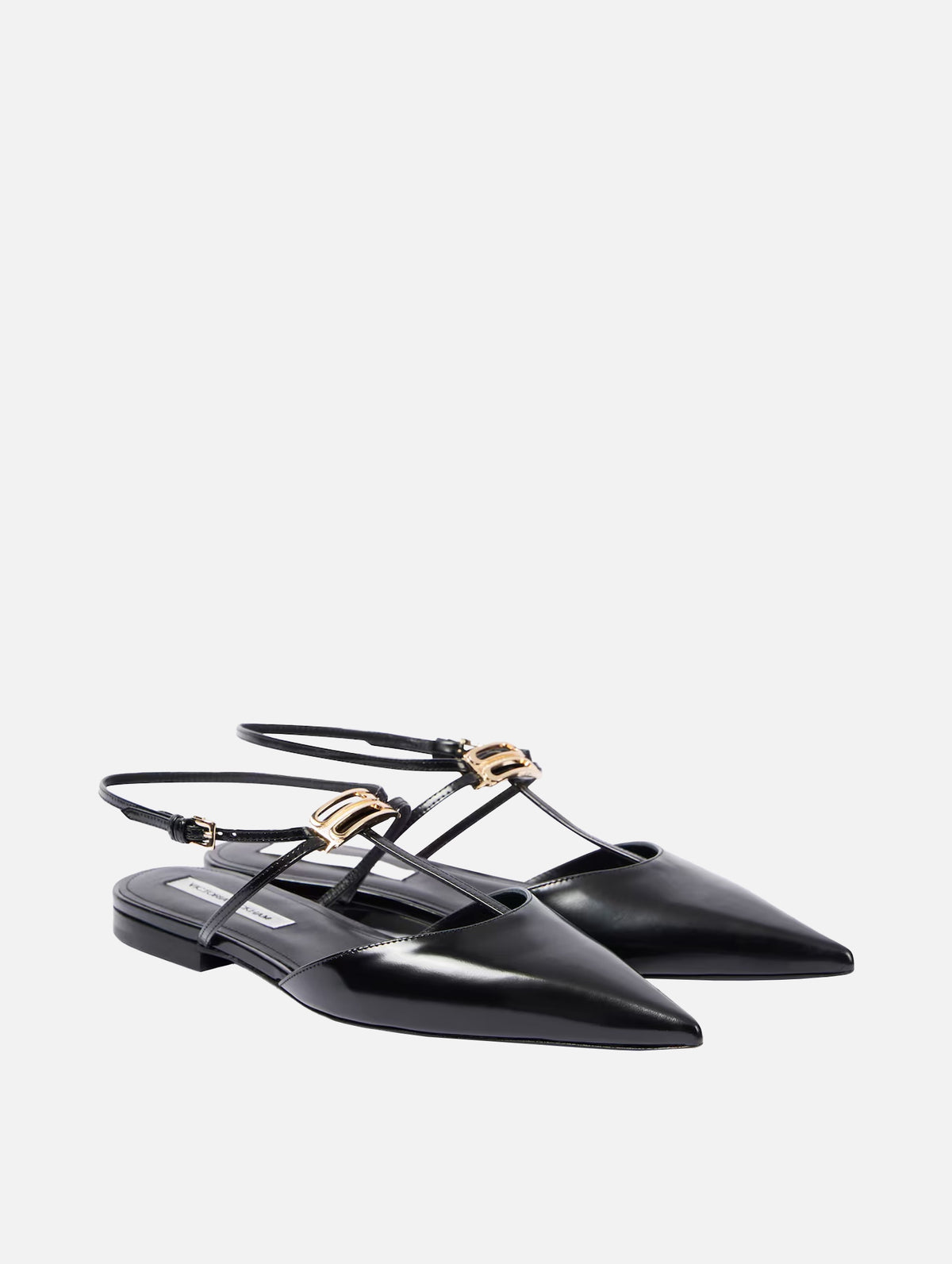 B Buckle Leather Slingback Flats in Black