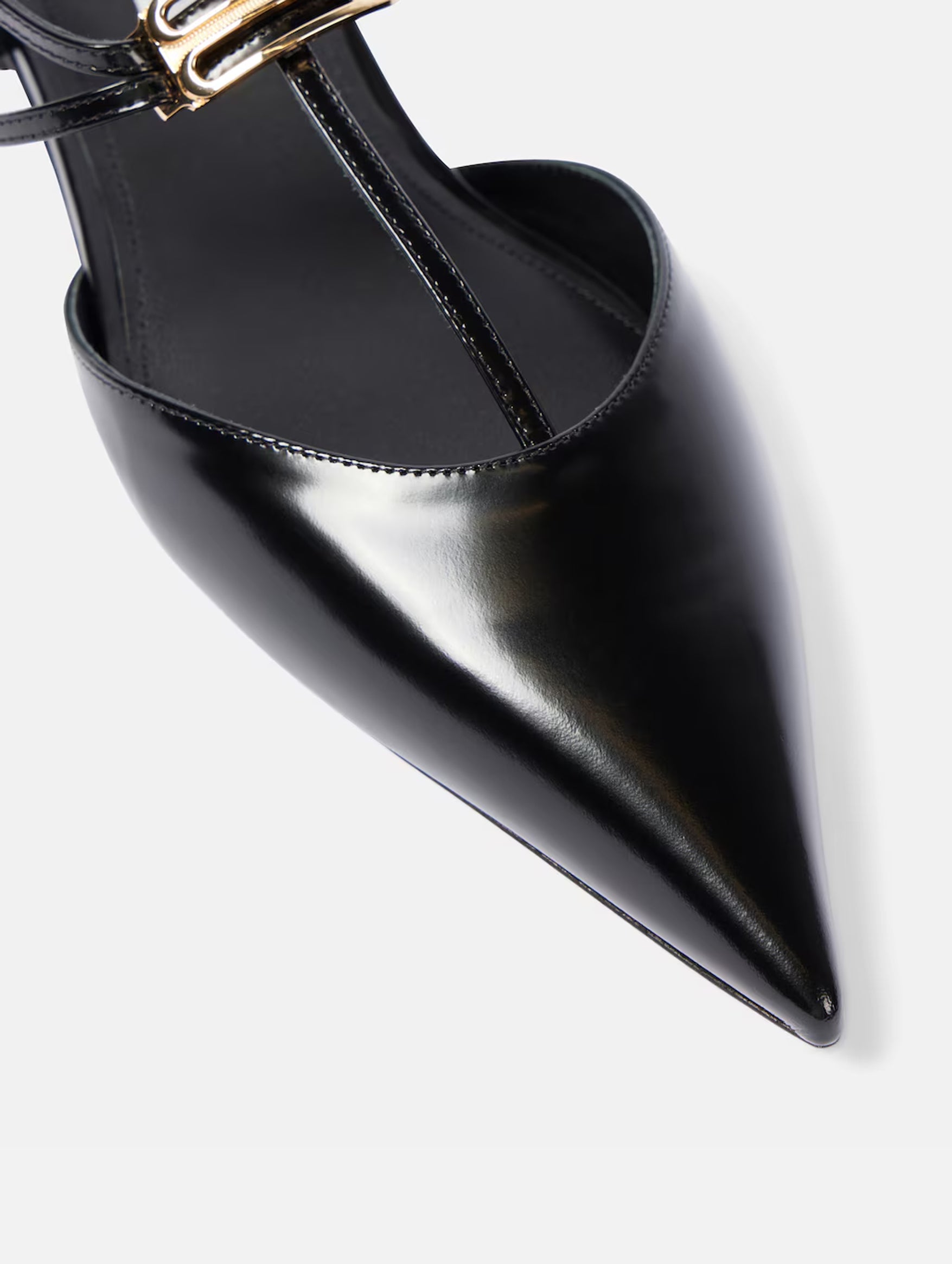 B Buckle Leather Slingback Flats in Black