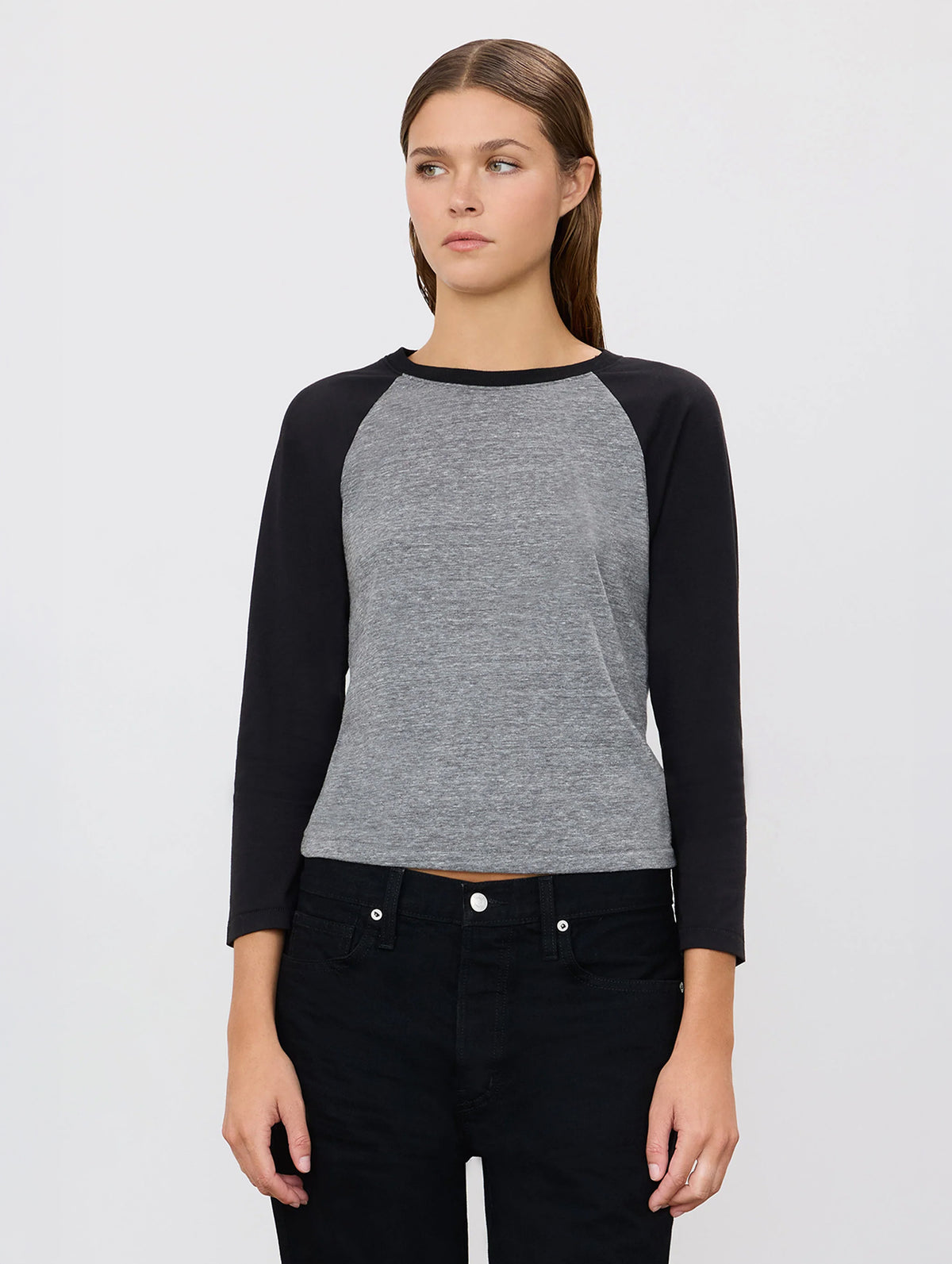 Baseball Tee in Dark Grey and Black