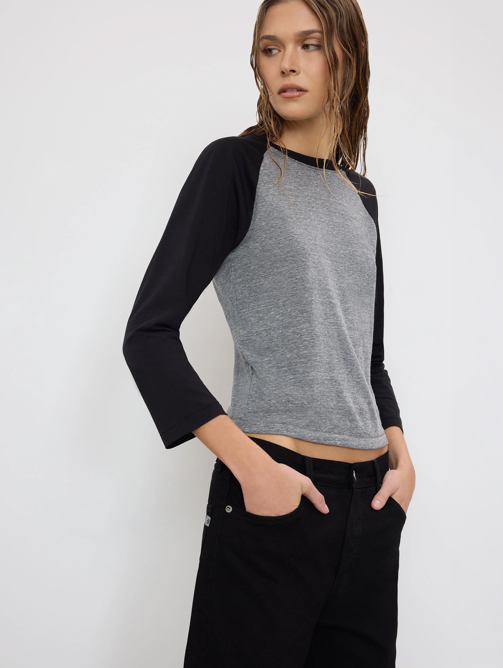 Baseball Tee in Dark Grey and Black