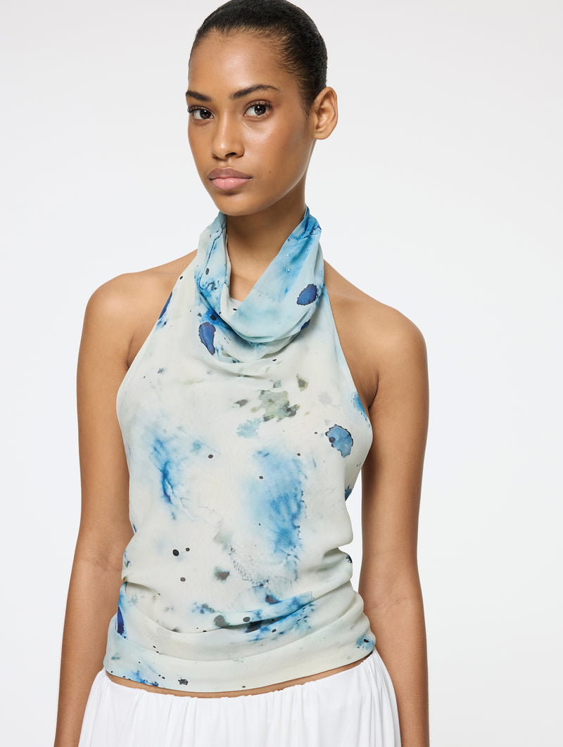 Back Wrap Top in ocean veil print
