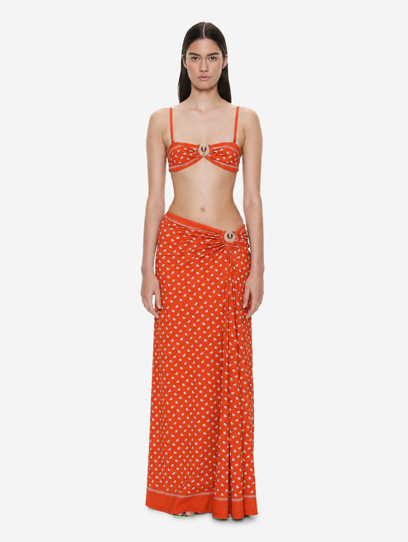 Bandana Ruched Orbit Skirt in Carnelian