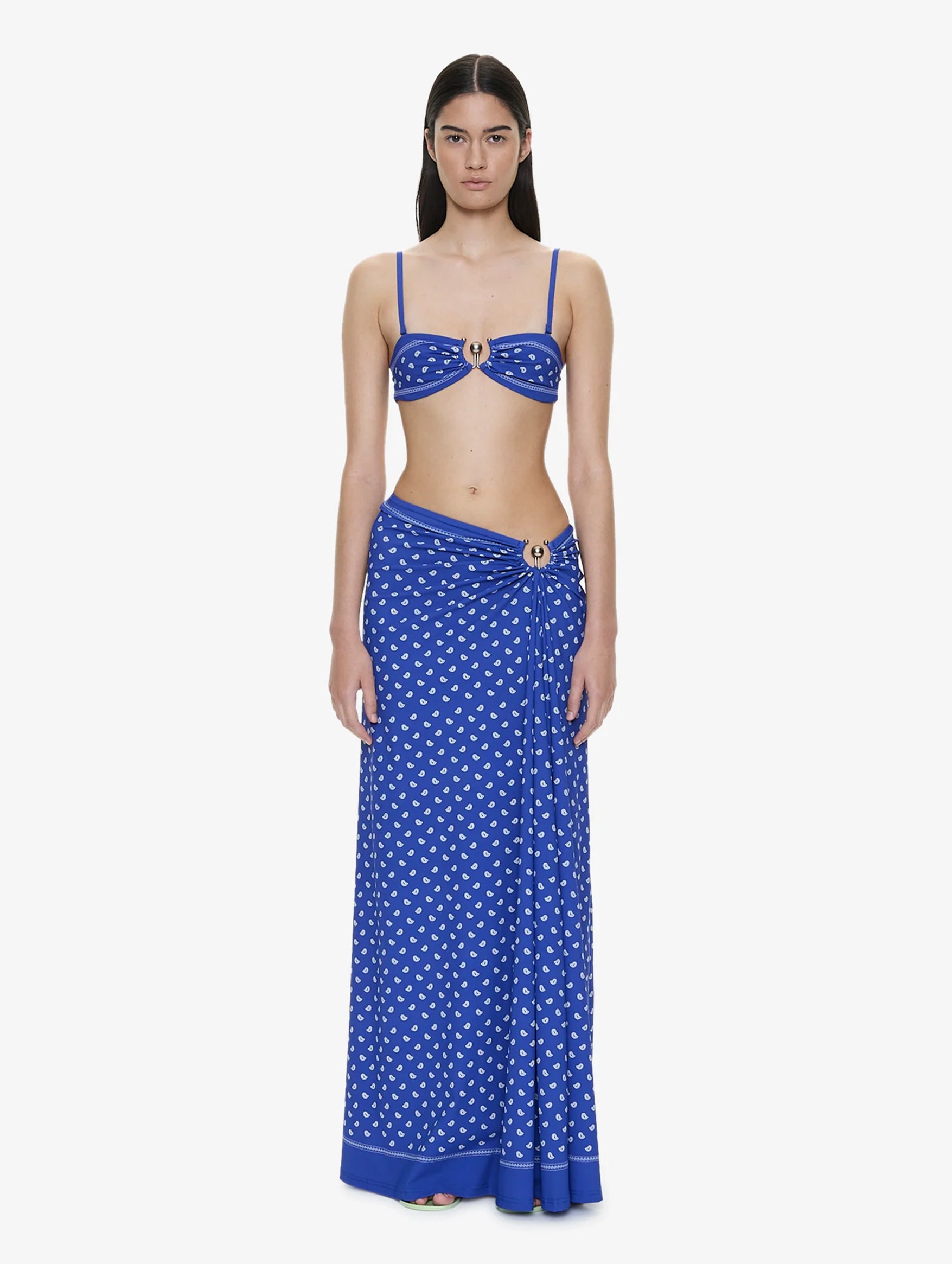 Bandana Ruched Orbit Skirt in Indigo
