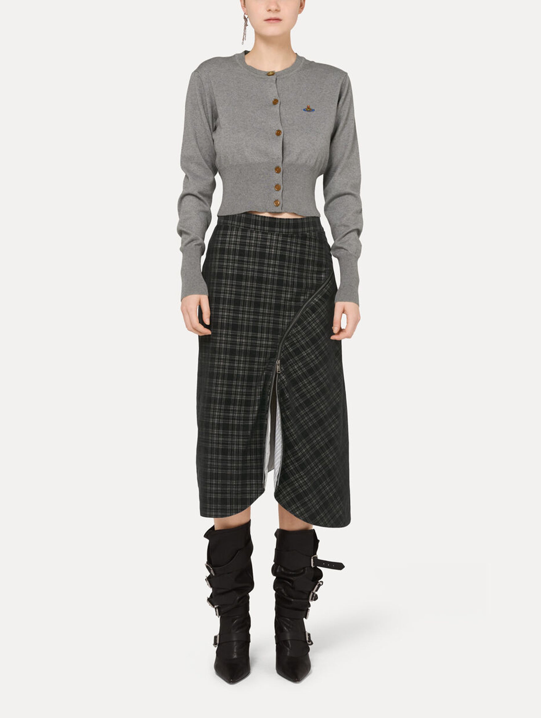 Bea Cropped Cardi in Dark Grey Melange