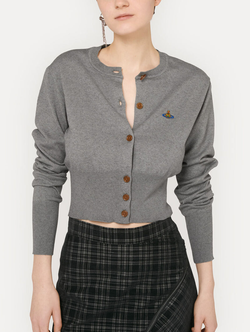 Bea Cropped Cardi in Dark Grey Melange