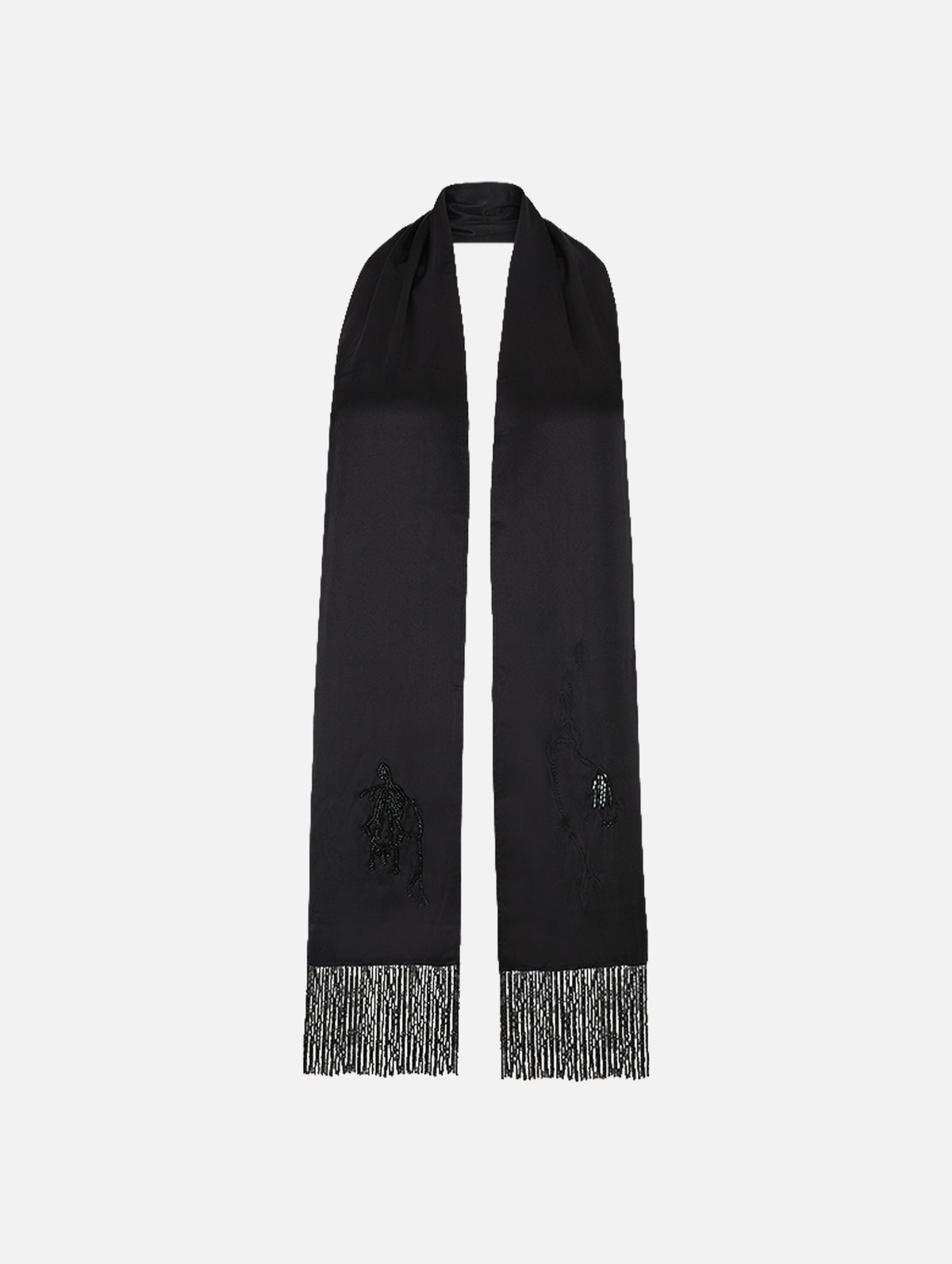 Beaded Scarf in Black Silk