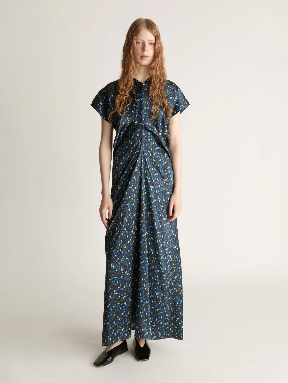 Bella Silk Maxi Dress in Navy