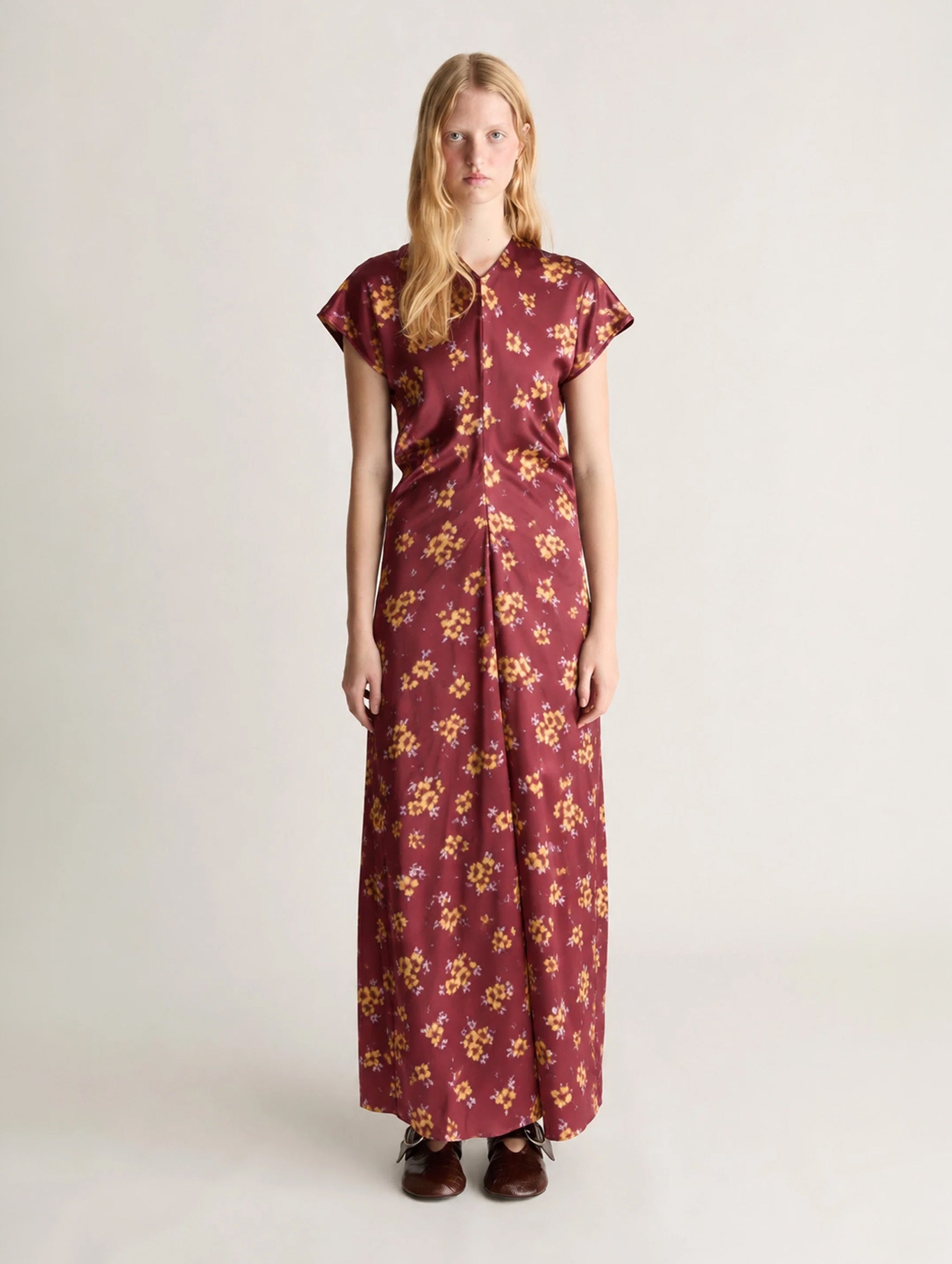 Bella Silk Maxi Dress in Sangria