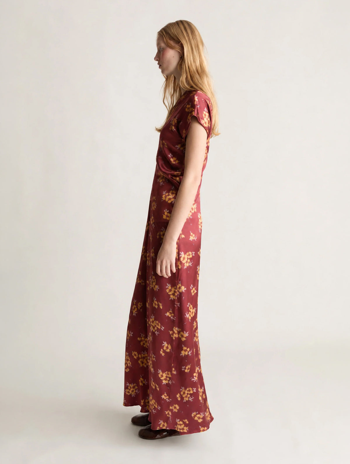 Bella Silk Maxi Dress in Sangria