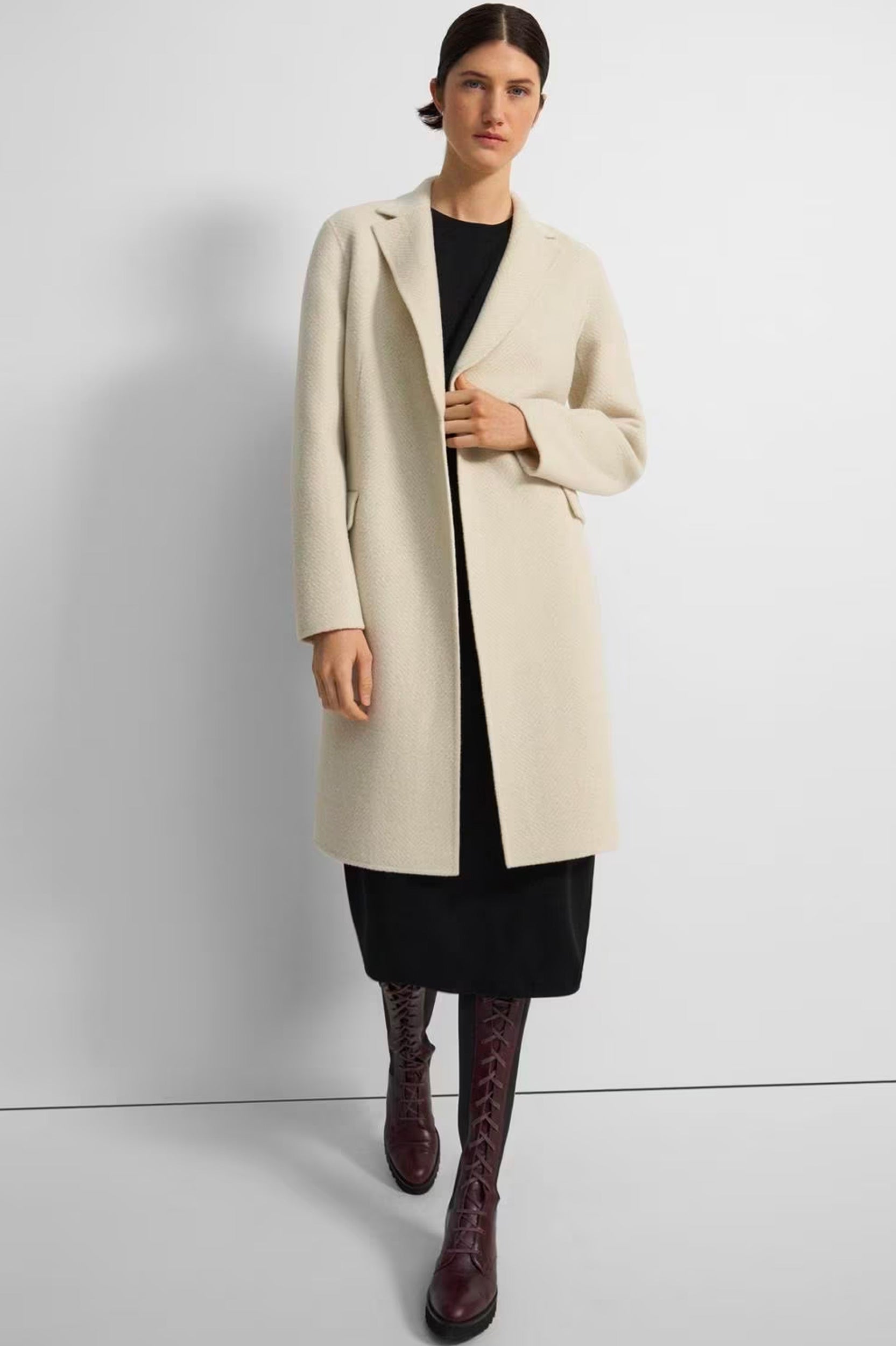 Chevron Wool Coat in Cream