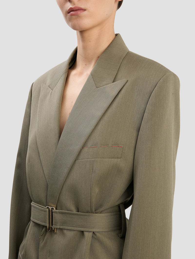 Belted Tailored Jacket in Sage Melange