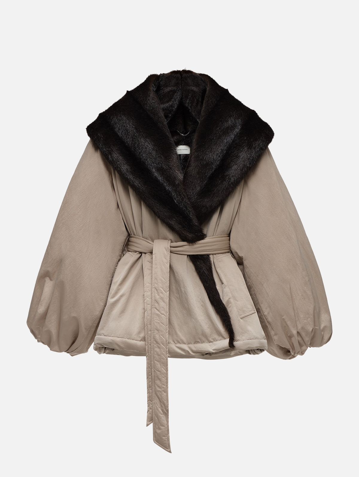 Belted Faux Fur Collar Jacket in Beige