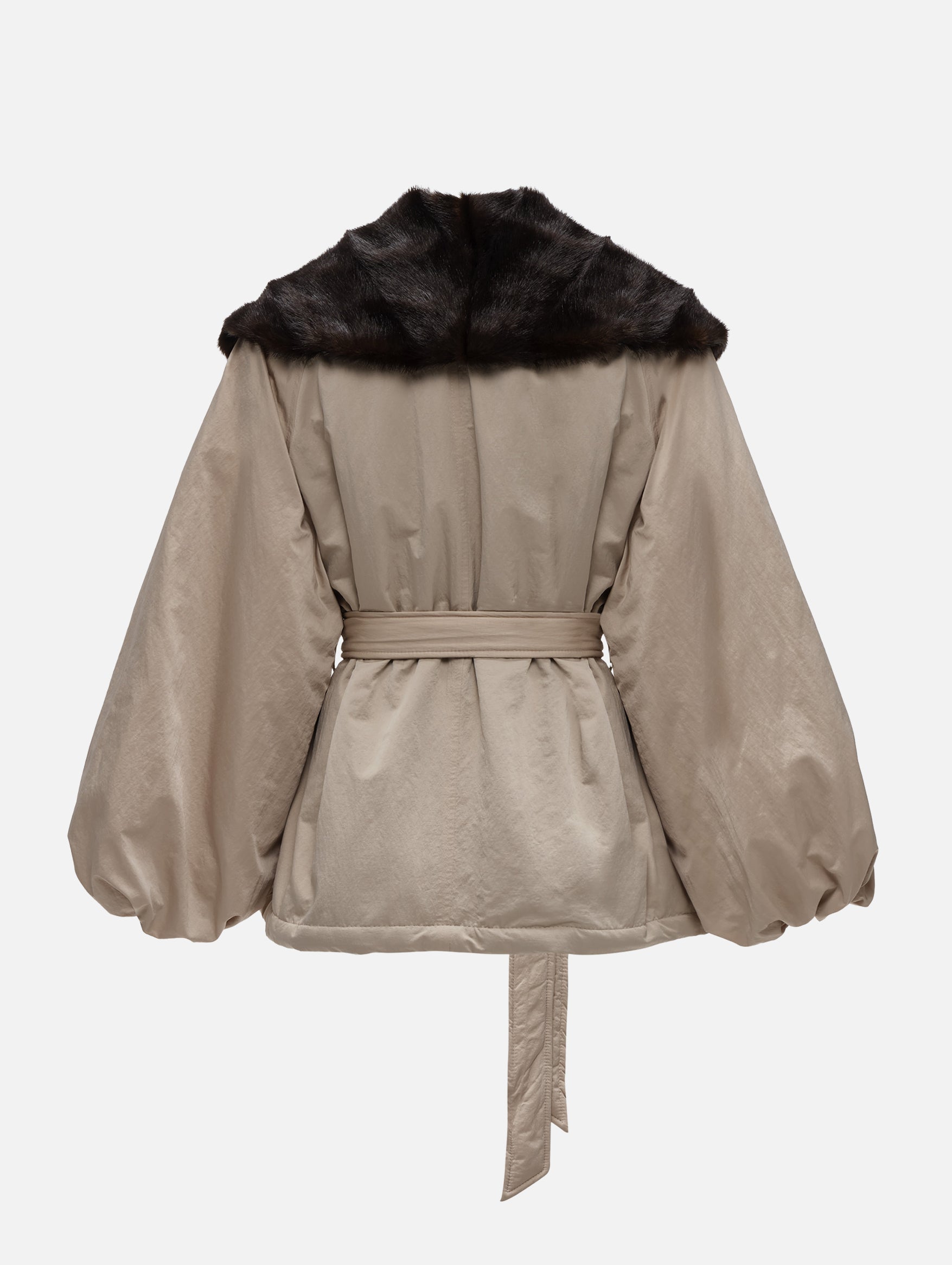 Belted Faux Fur Collar Jacket in Beige