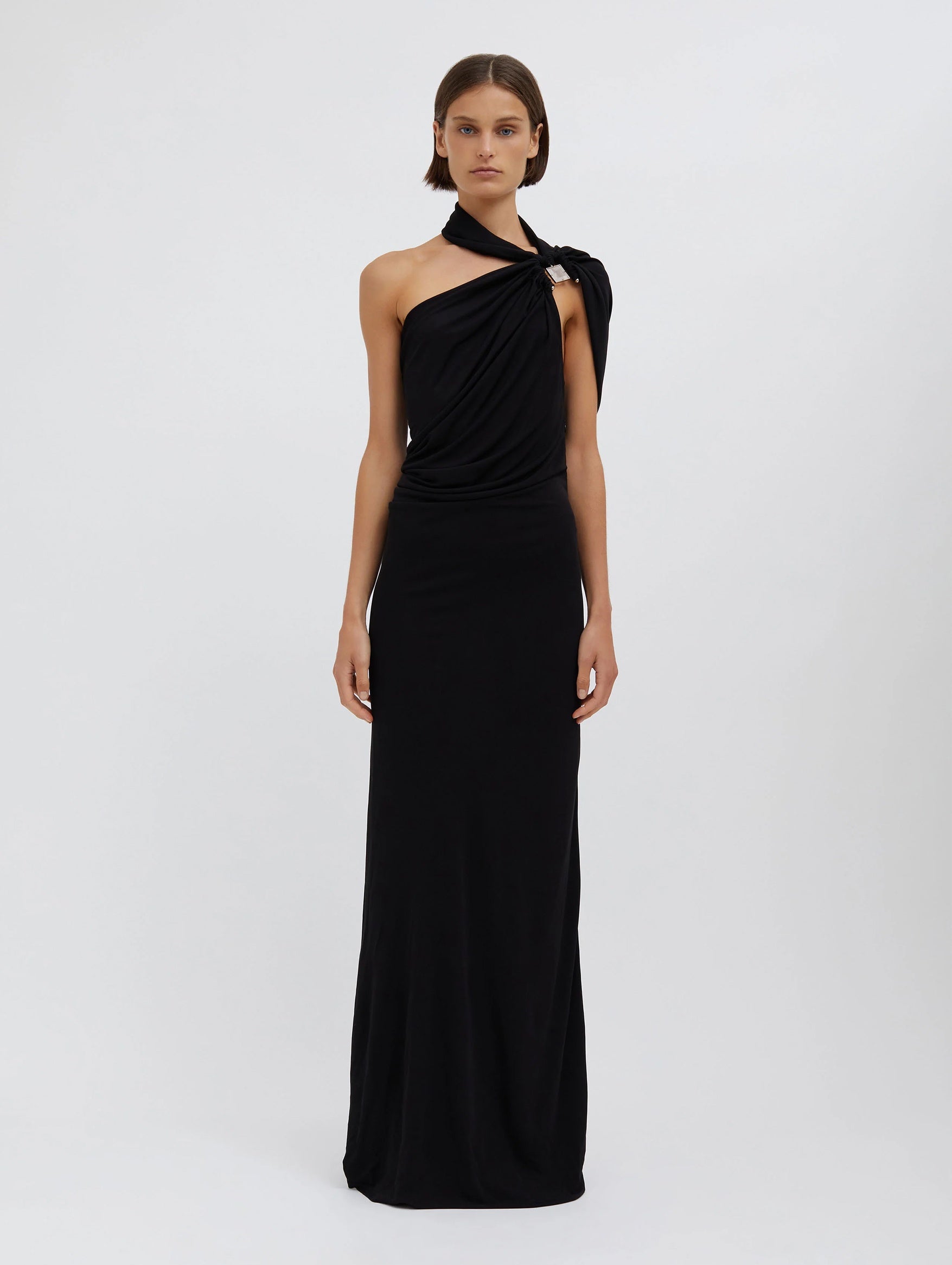 Bezel Quartz Halter Dress in Black