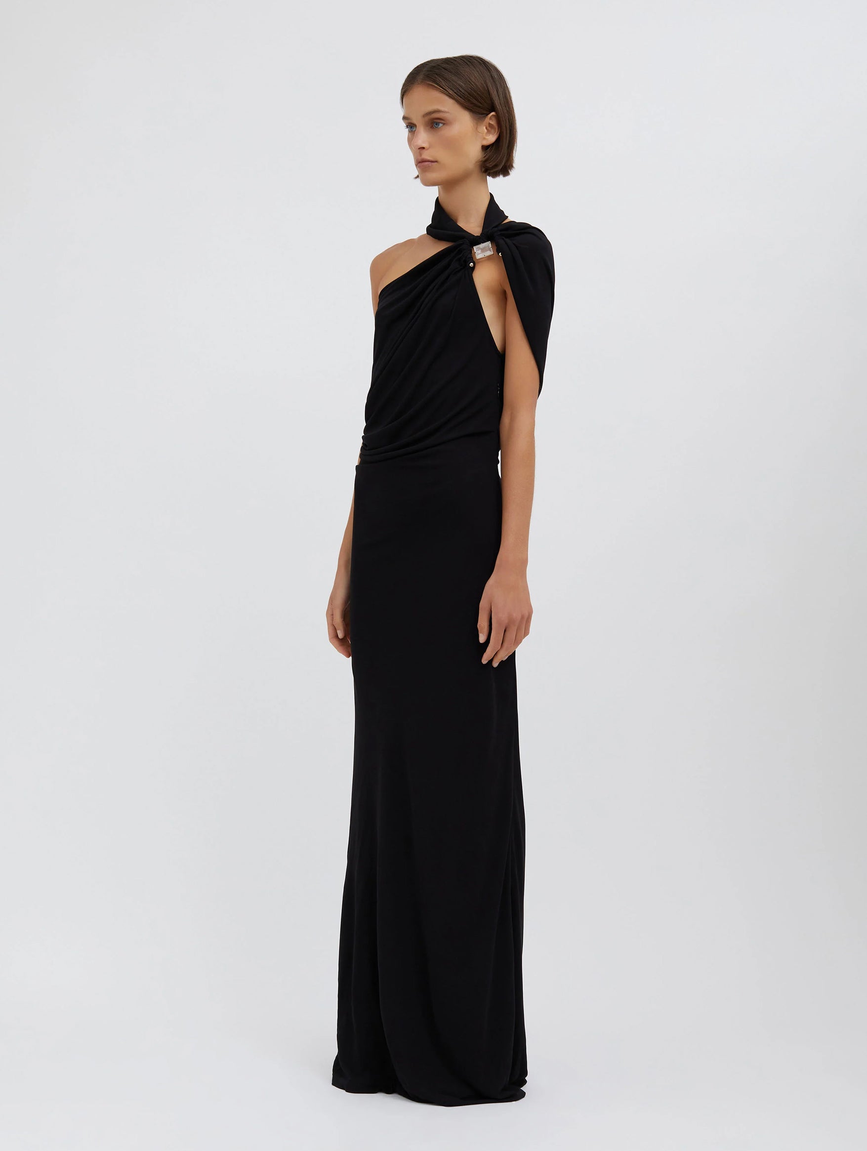 Bezel Quartz Halter Dress in Black