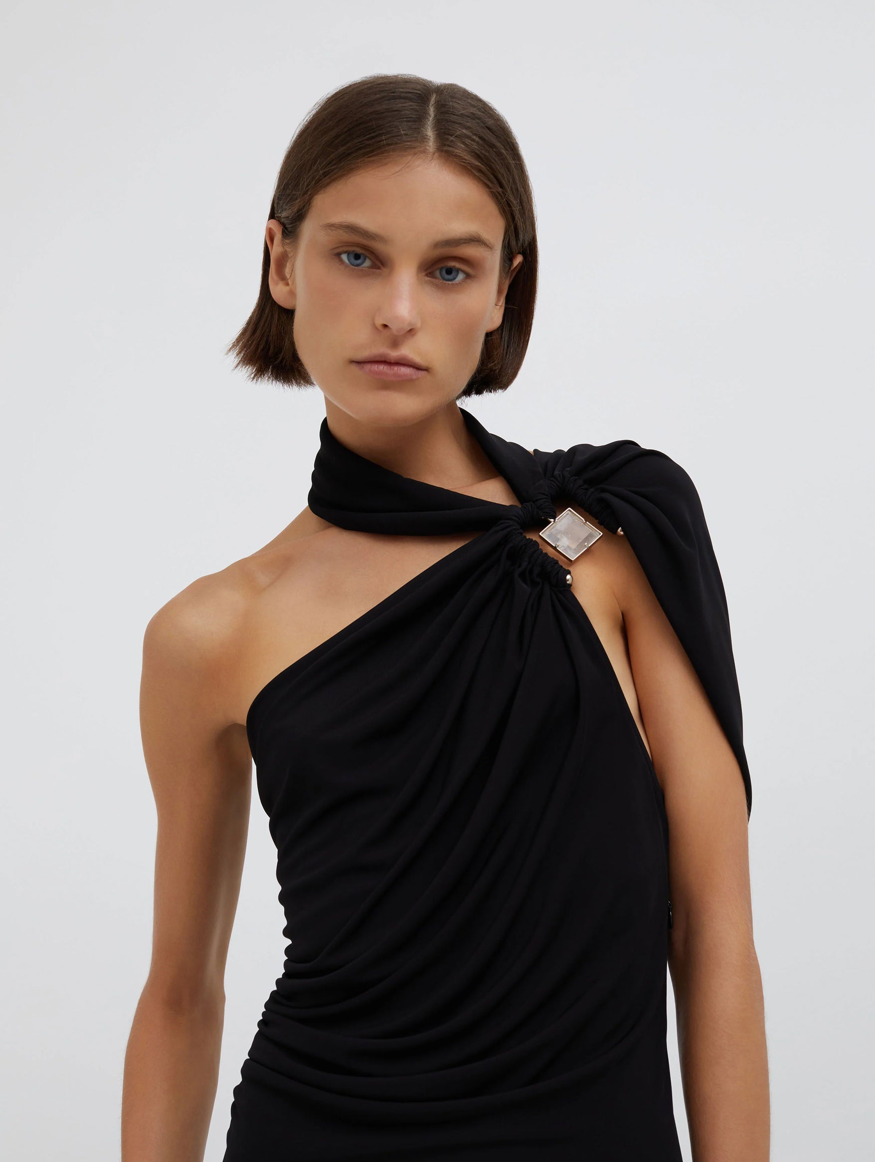 Bezel Quartz Halter Dress in Black