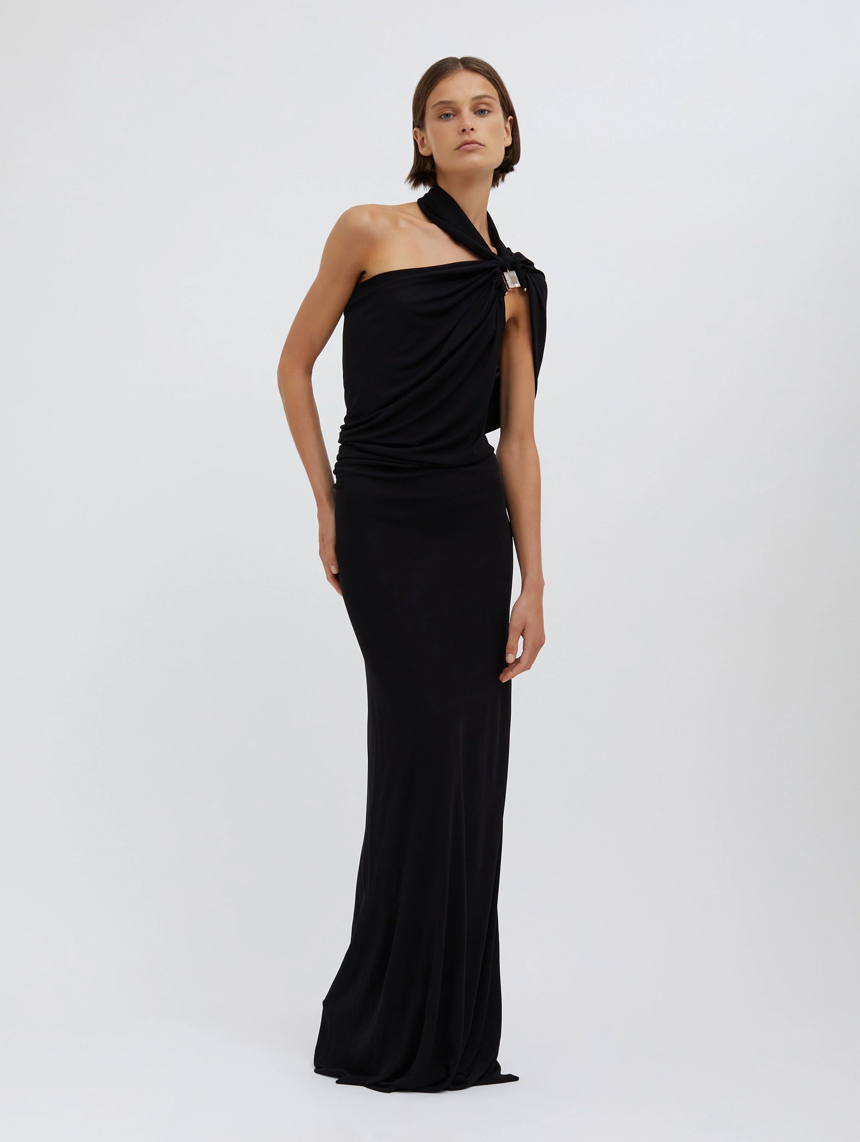 Bezel Quartz Halter Dress in Black