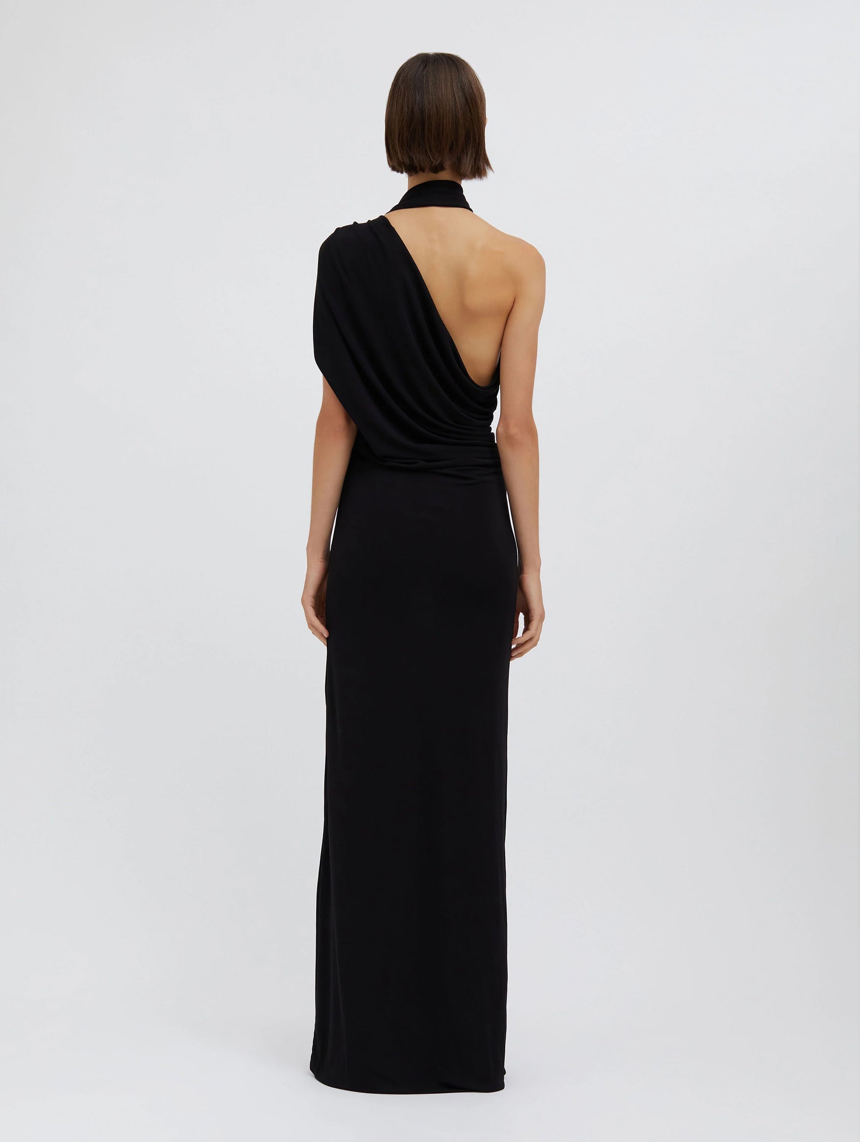 Bezel Quartz Halter Dress in Black