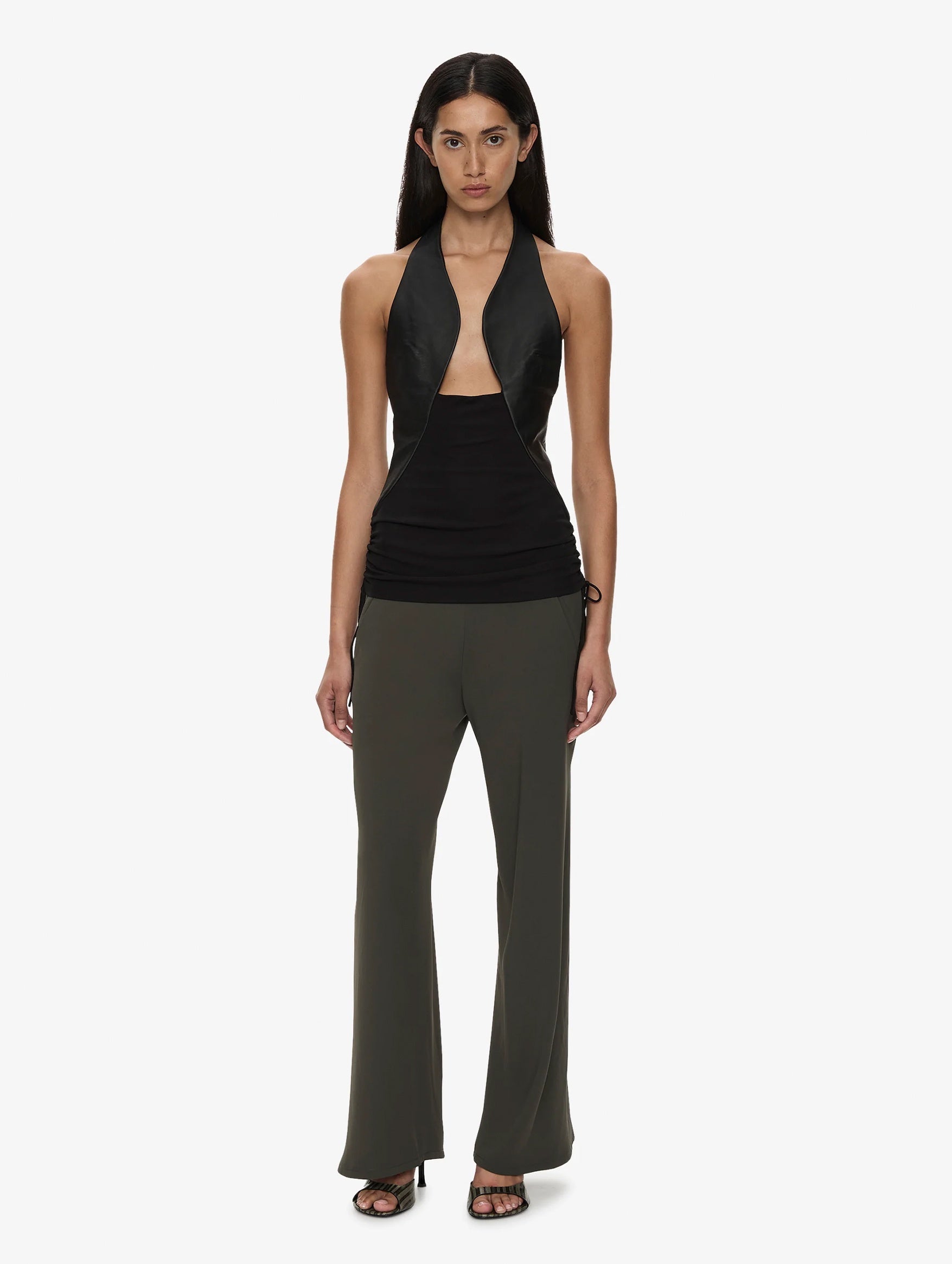 Bias Crepe Trouser in Kombu Green