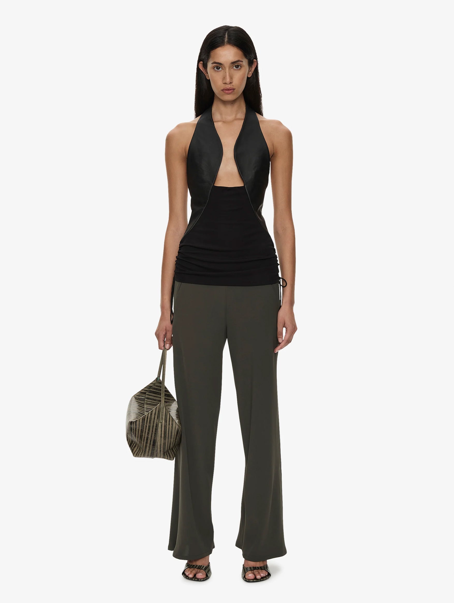 Bias Crepe Trouser in Kombu Green