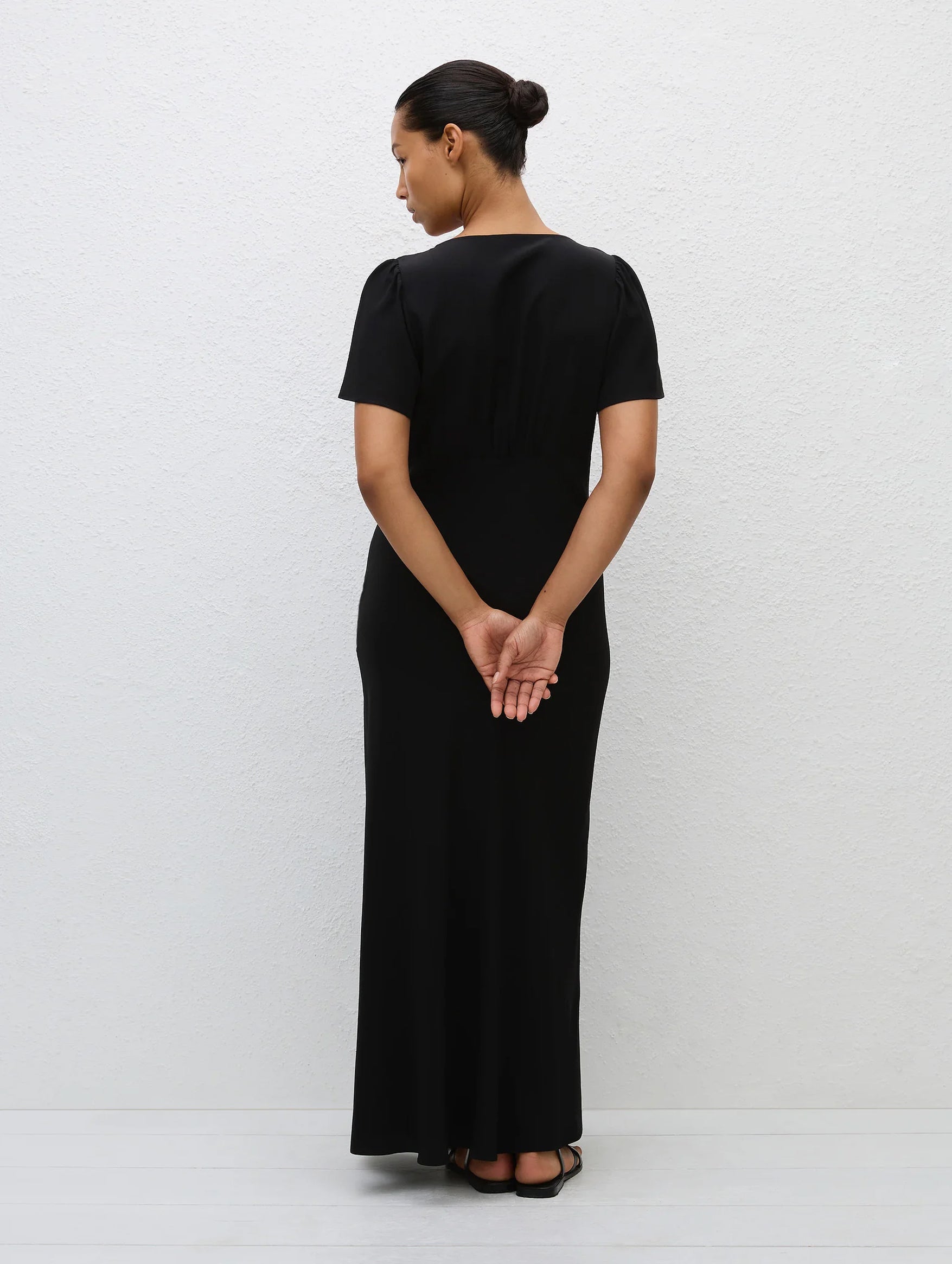 Short Sleeve Silk Bias Dress in Black