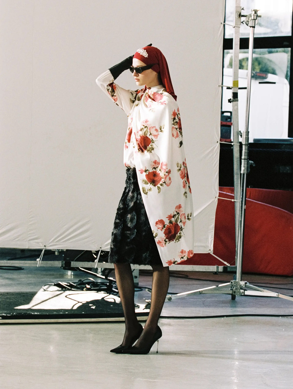 Cape-effect Silk Blouse in Cream Print