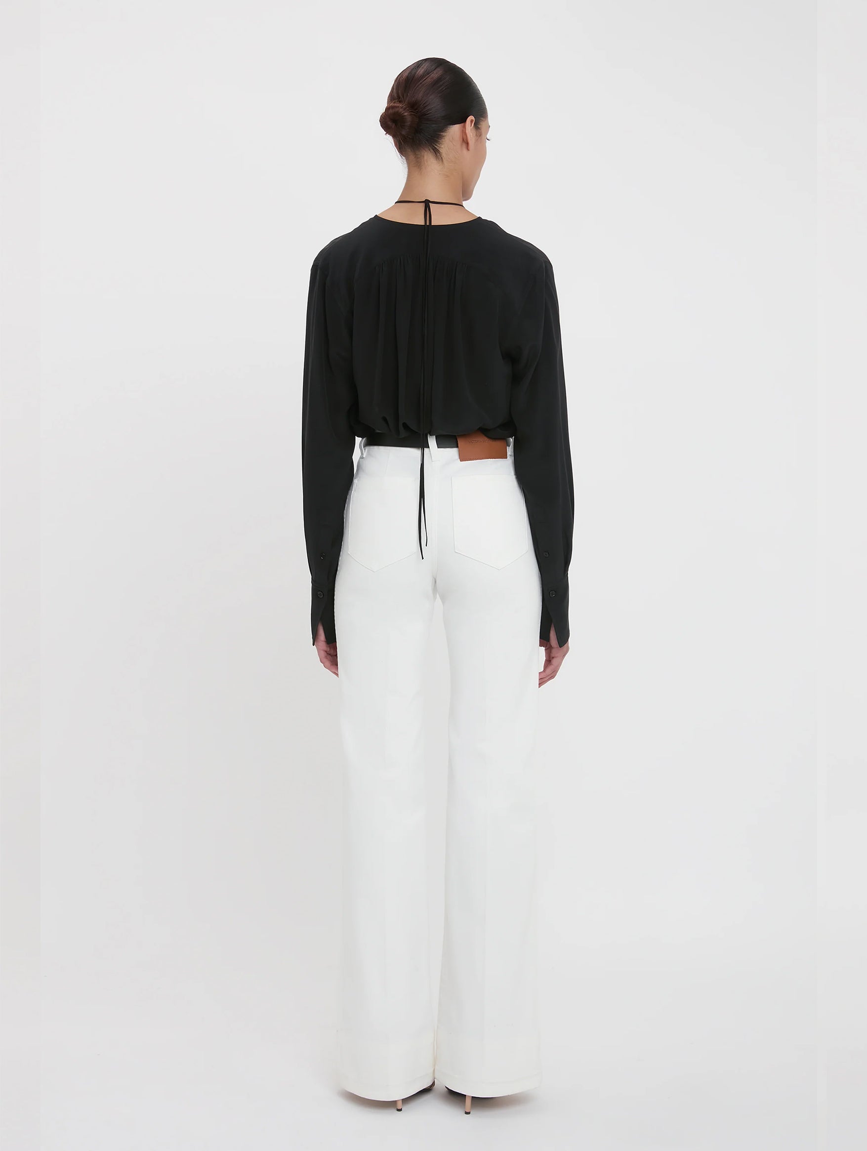 Gather Detail Tie Blouse in Black