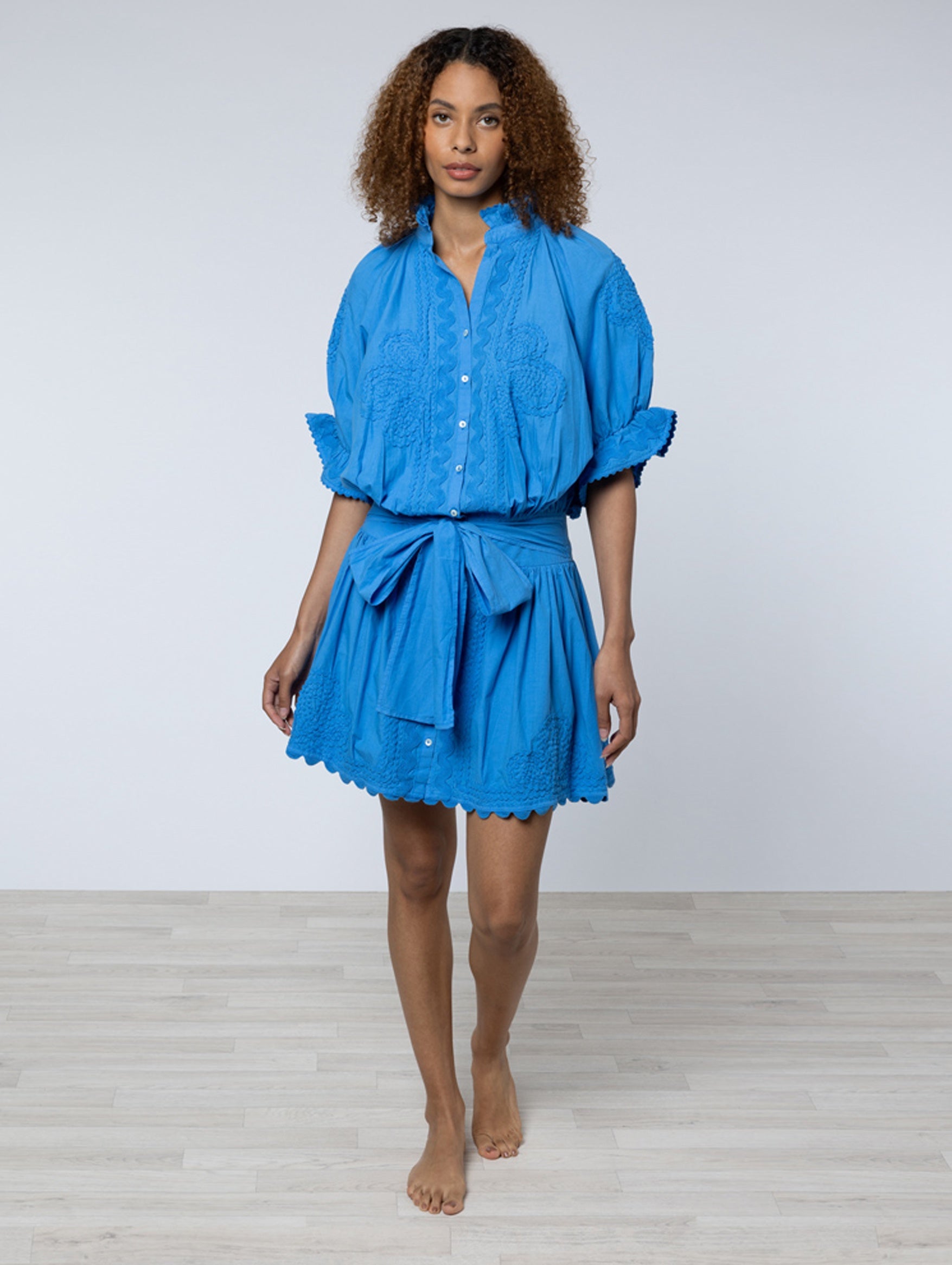 Blouson Poplin Dress in Cornflower Blue