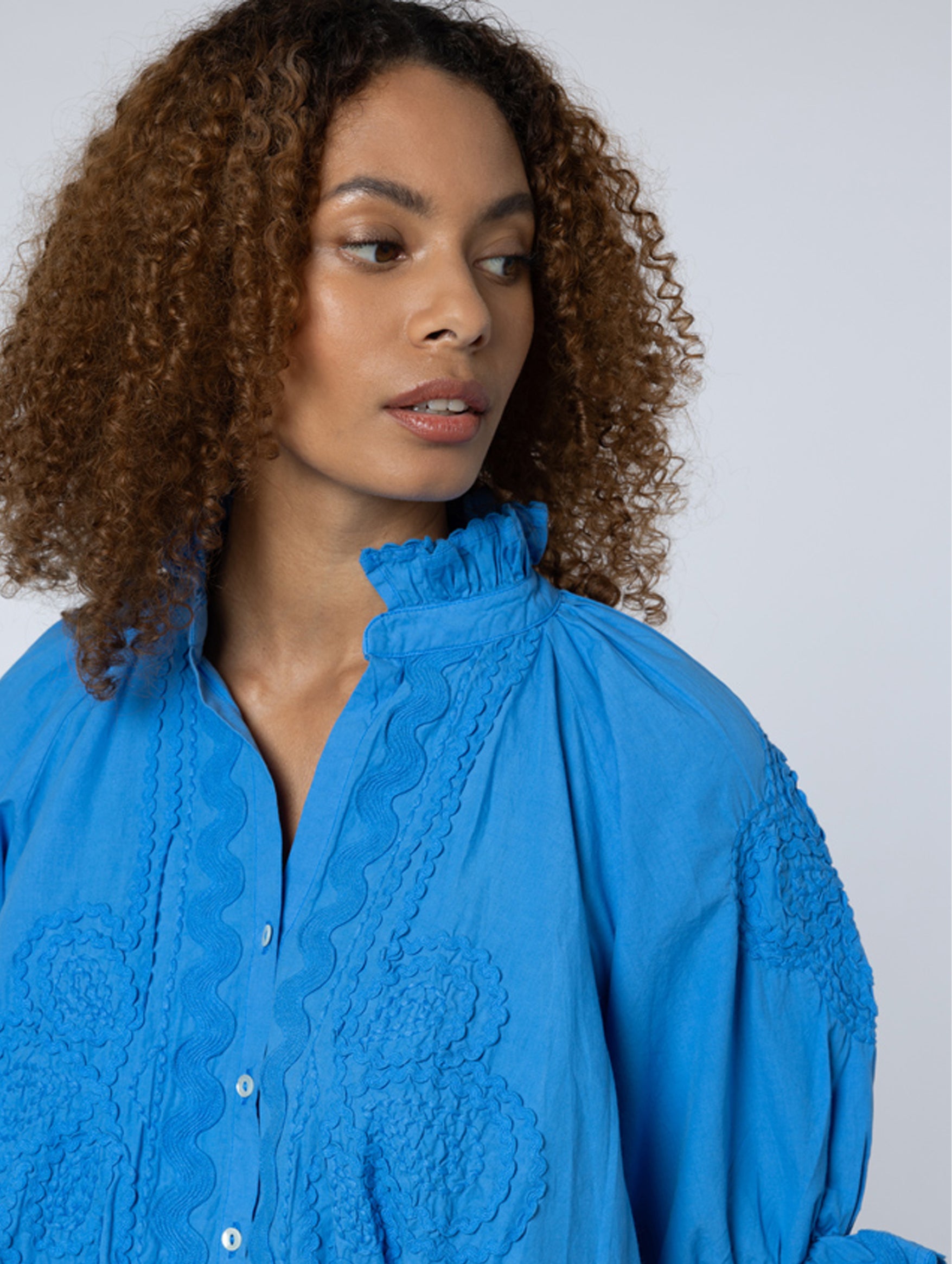 Blouson Poplin Dress in Cornflower Blue