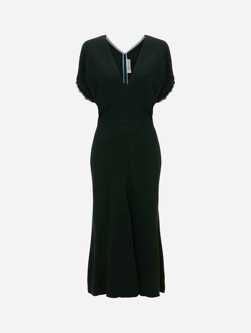 Blouson Detail Midi Dress in Dark Pine