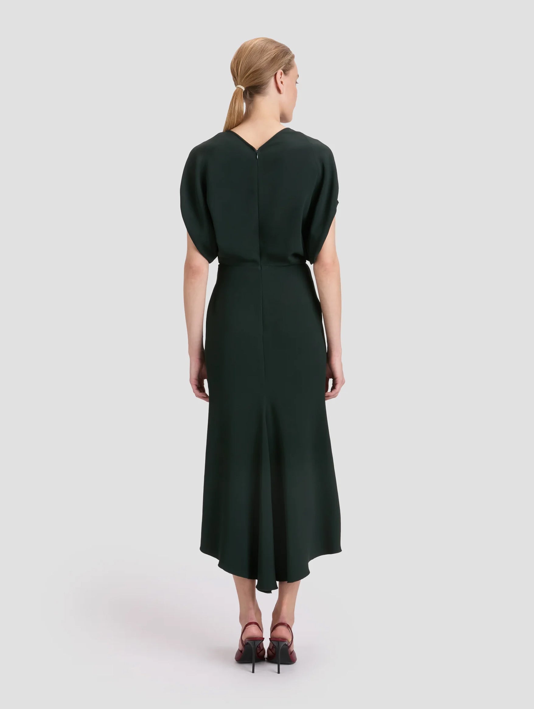 Blouson Detail Midi Dress in Dark Pine