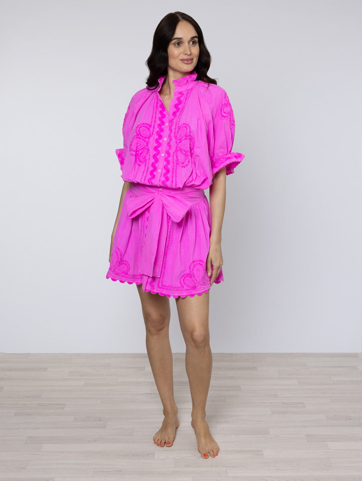 Blouson Poplin Dress in Fuchsia Pink