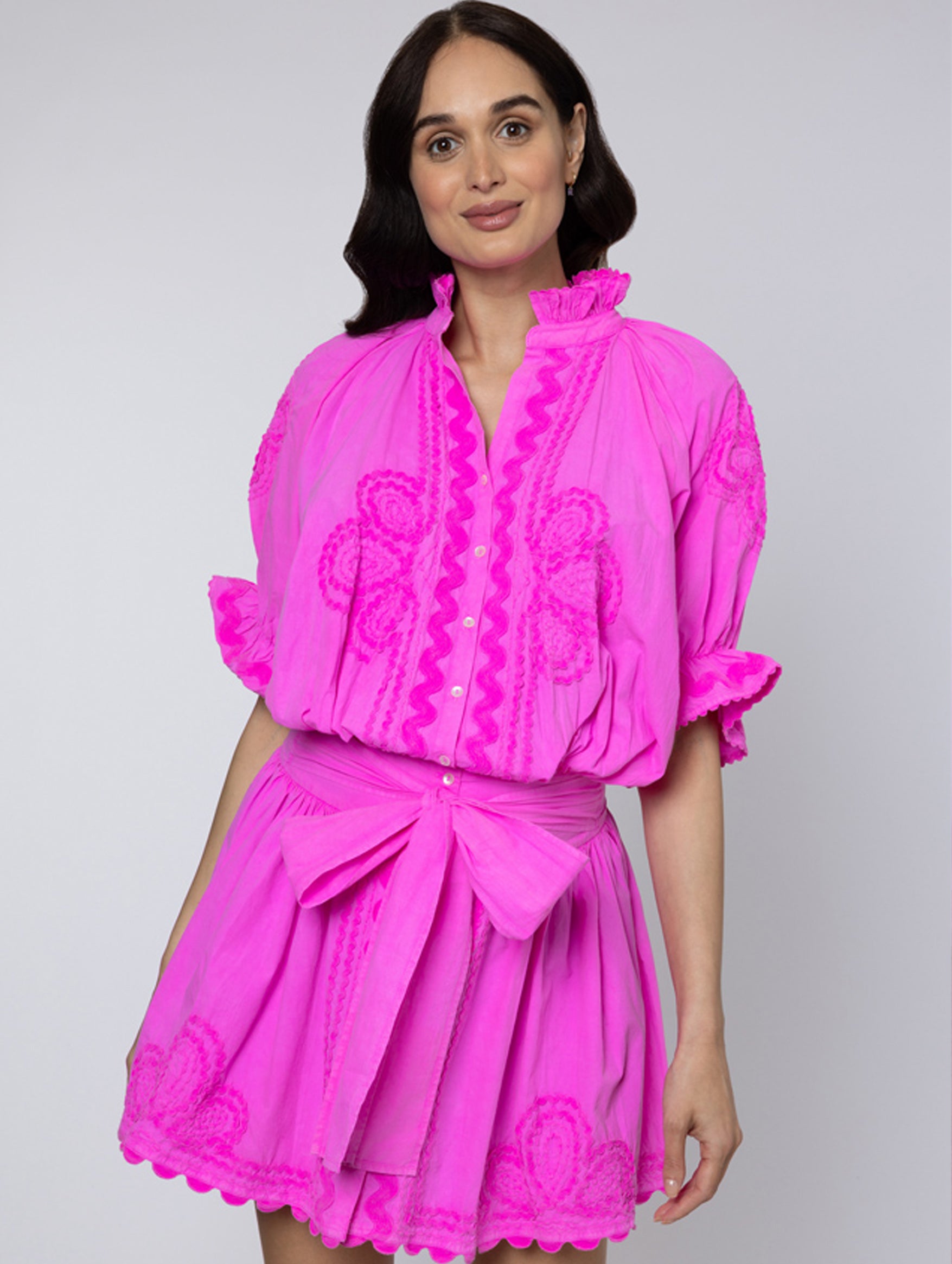 Blouson Poplin Dress in Fuchsia Pink