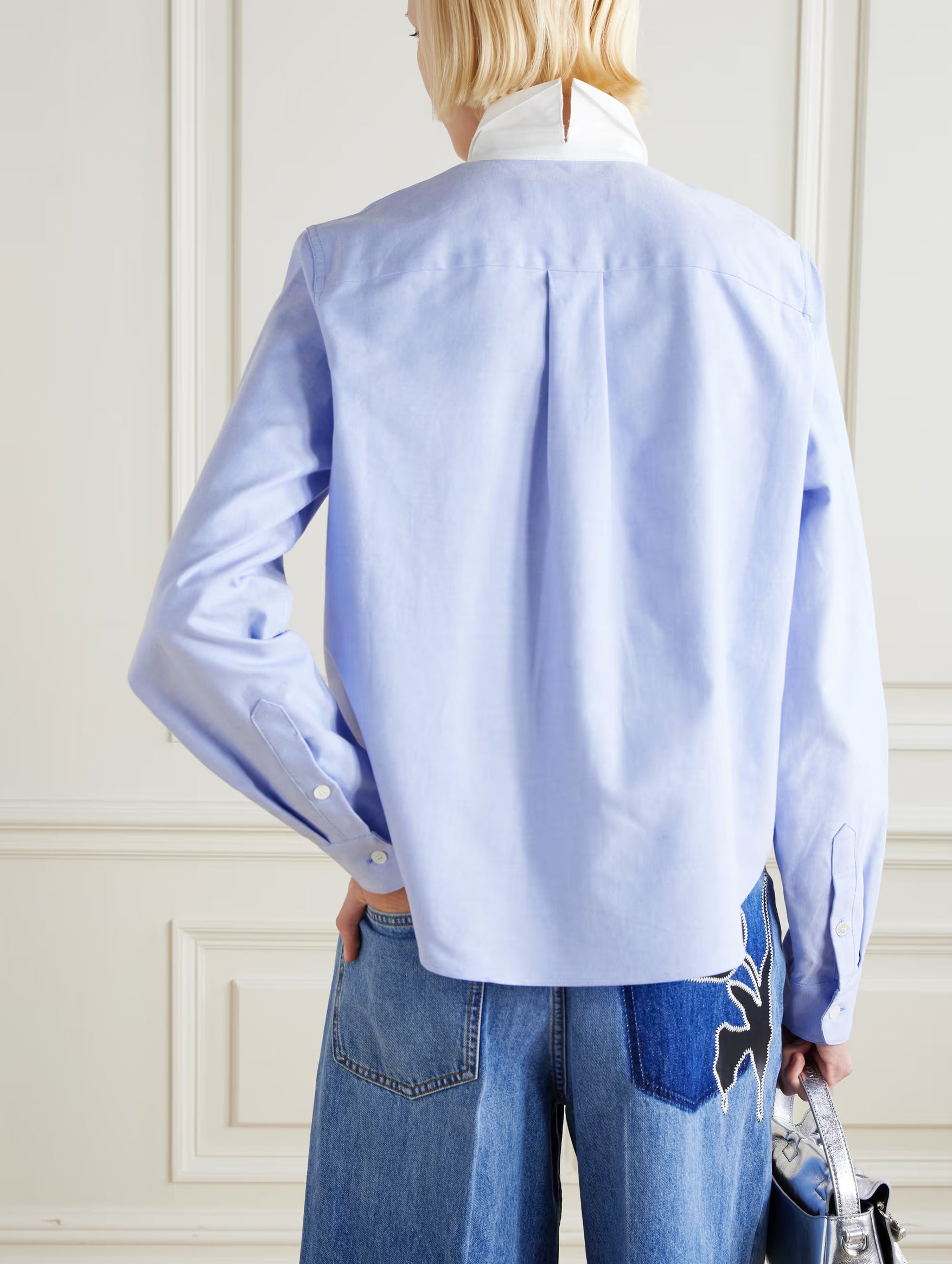 Embroidered Cotton Oxford Shirt in Light Blue
