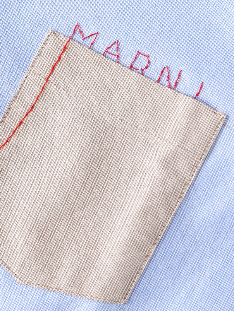 Embroidered Cotton Oxford Shirt in Light Blue