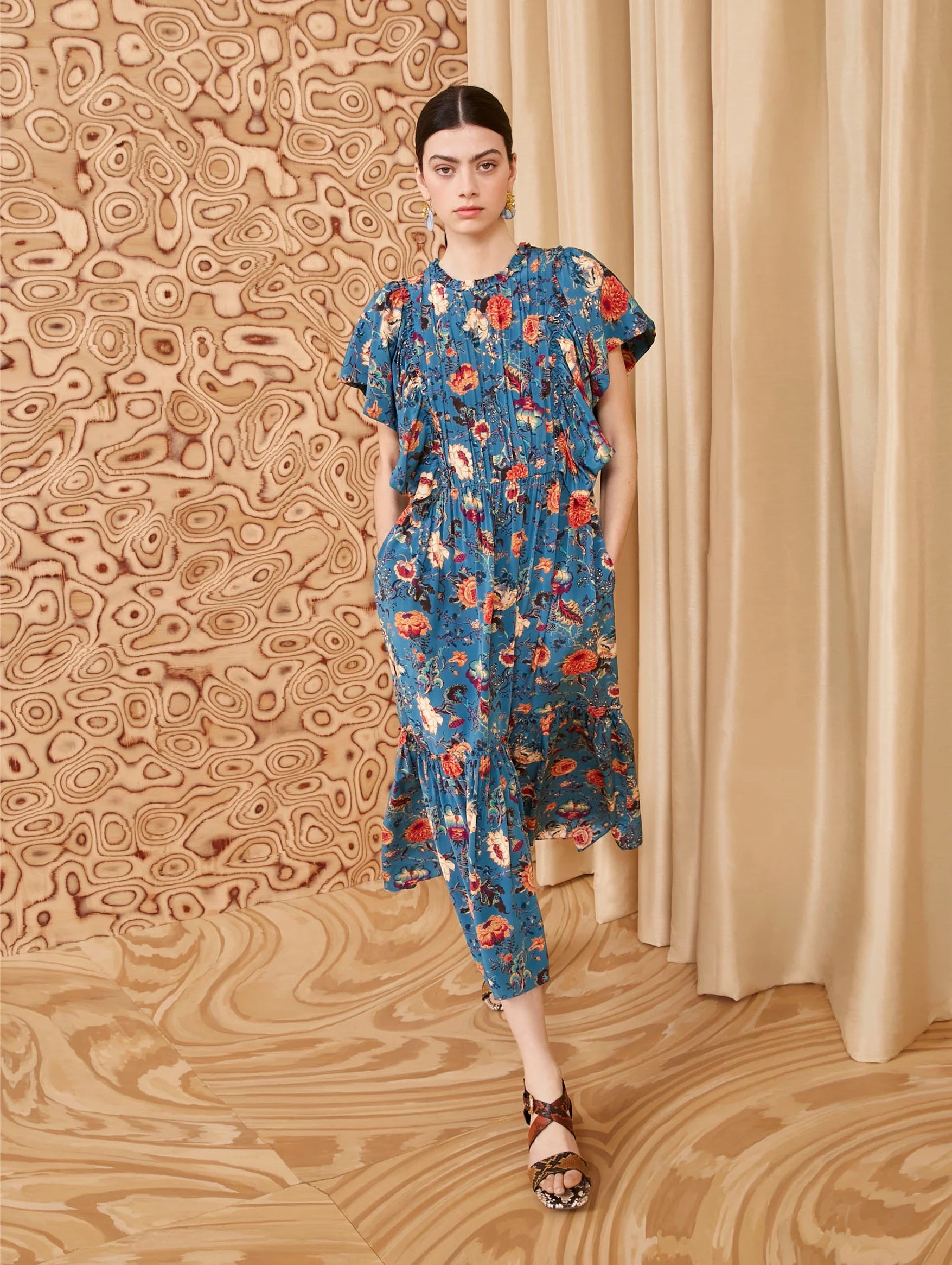 Ilaria Silk Dress in Bluette Floral