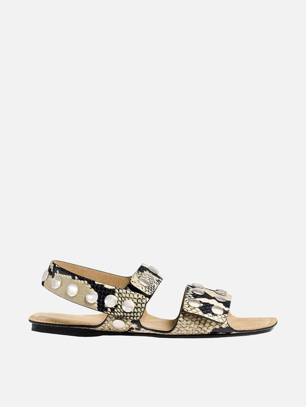Boden Flat with Silver Studs in Natural Python