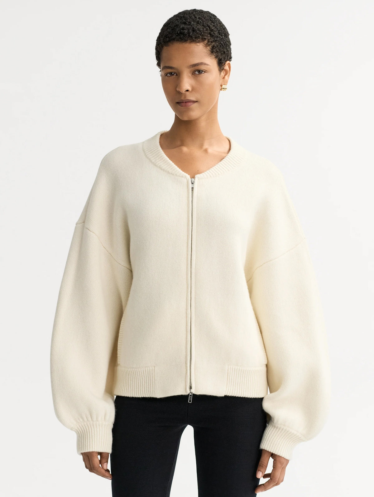 Bomber Cardigan in Feather White