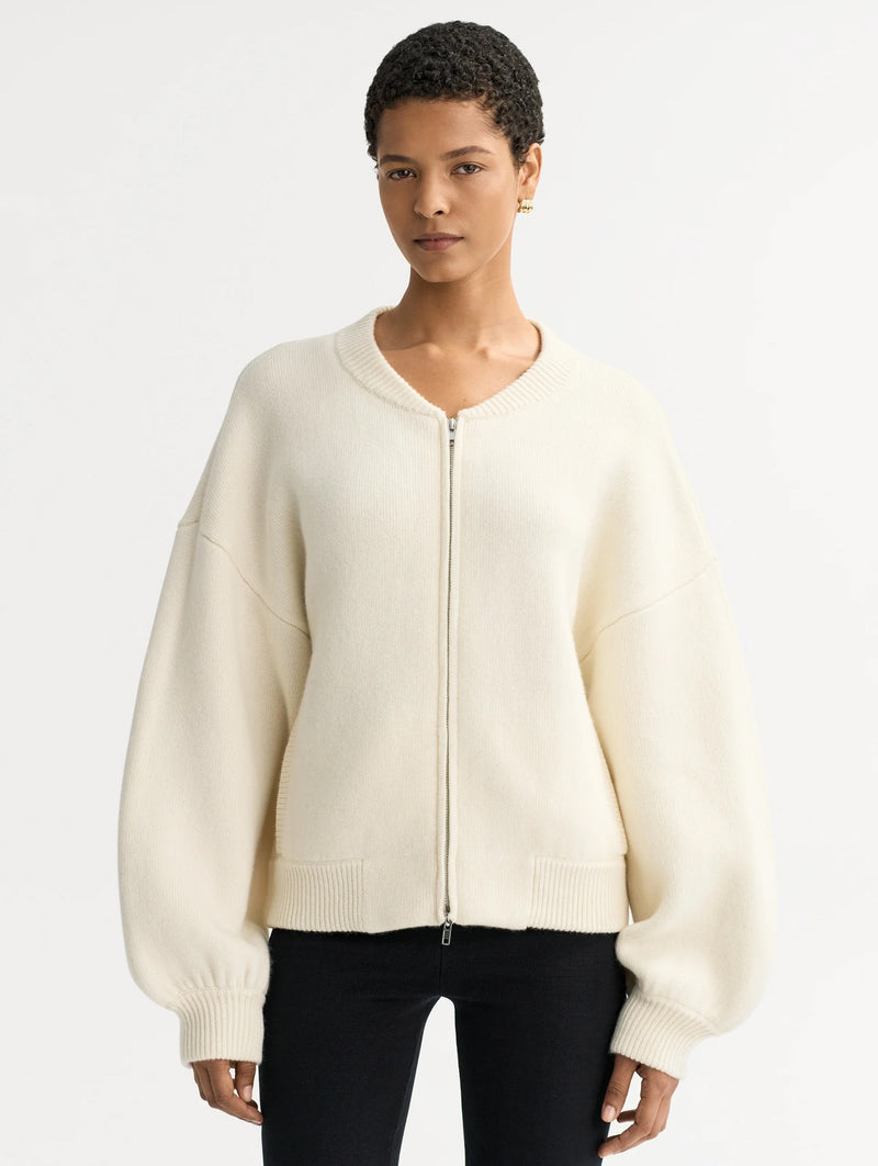 Bomber Cardigan in Feather White
