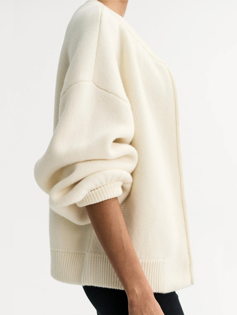 Bomber Cardigan in Feather White