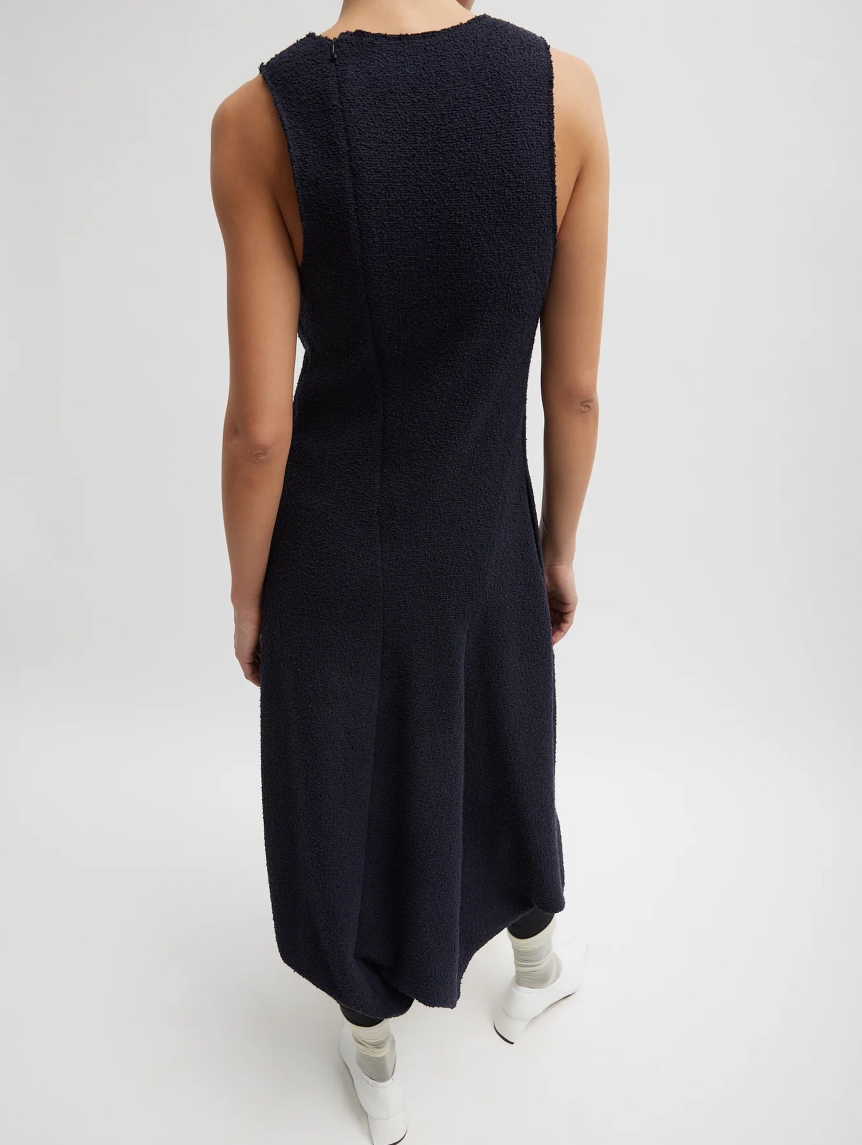 Boucle Knit Tank Tucked Dress in Midnight