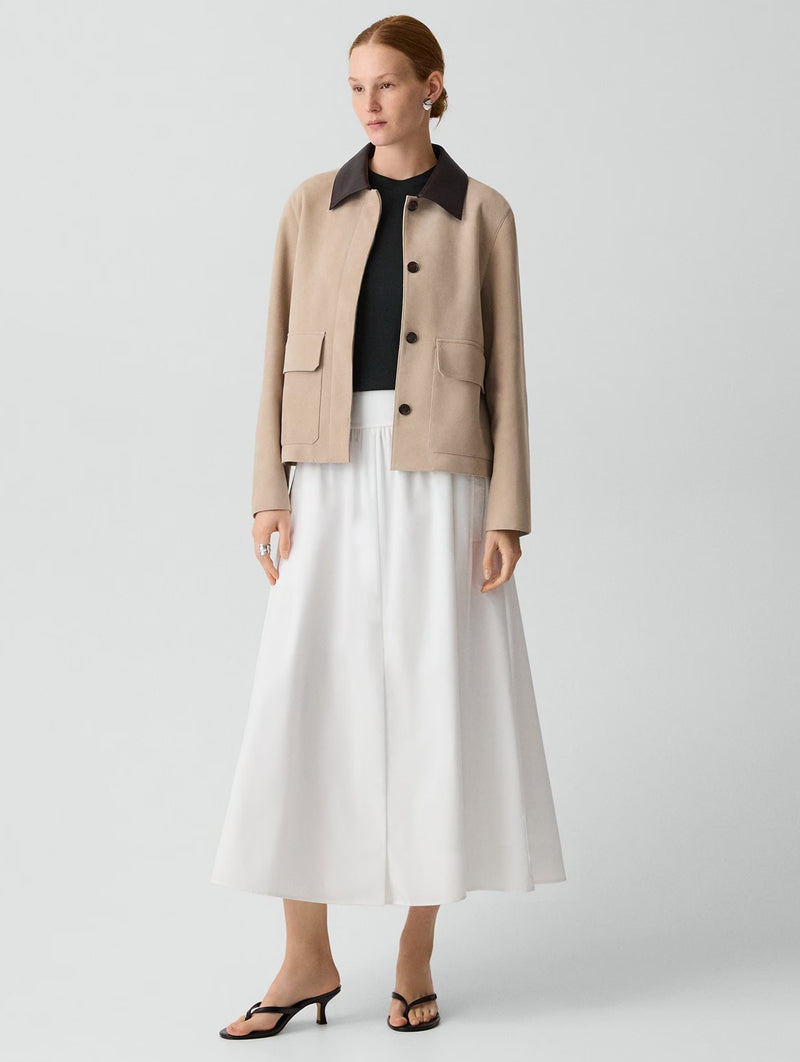 Boxy Patch Pocket Jacket in Suede Tan
