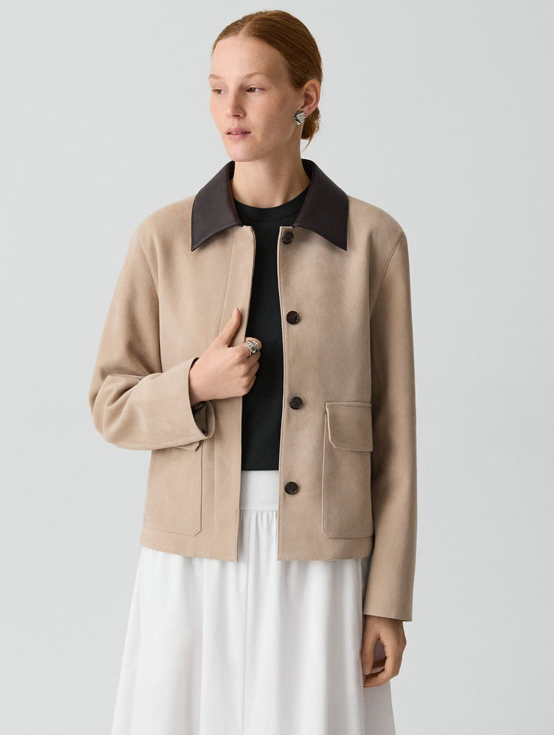Boxy Patch Pocket Jacket in Suede Tan
