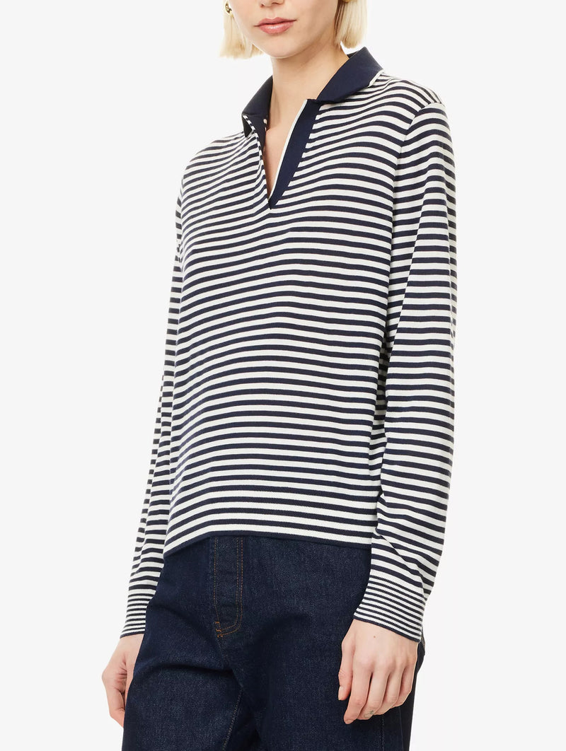 Boy Merino Polo in Deep Navy Stripe