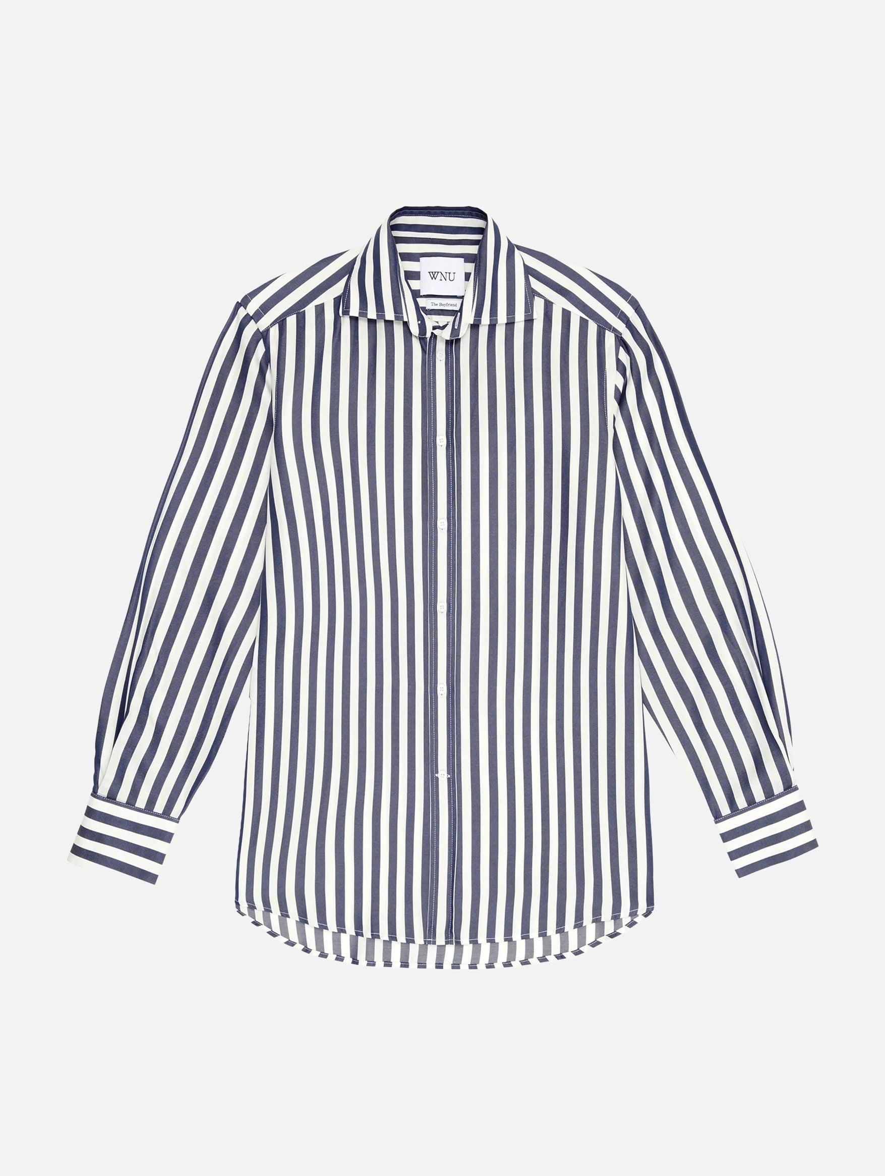 The Boyfriend Shirt in Navy Blue Stripe